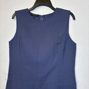Lafayette 148 New York Sheath Wool Dress Navy Blue Steel Sleeveless 10 Luxury